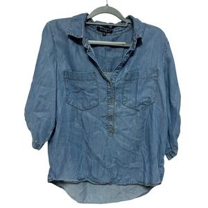 Velvet Heart Chambray Denim Shirt Women's Large Casual‎ Fall Preppy 3/4 Sleeve